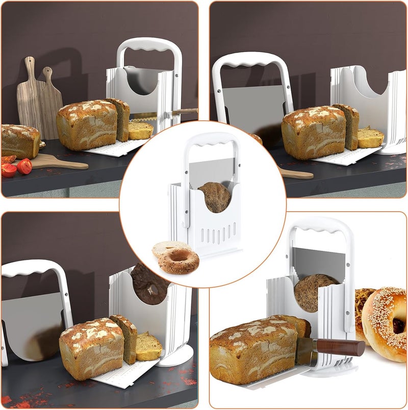 XPAPOV Bread Slicer, Bagel Cutter Stainless Steel, Safe Grip, Suitability for Homemade Bread, Bagels, Cakes (White) - Image 4